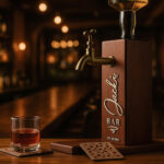 Personalized Embossed Named Wooden Whiskey Dispenser and Wood Coasters Set
