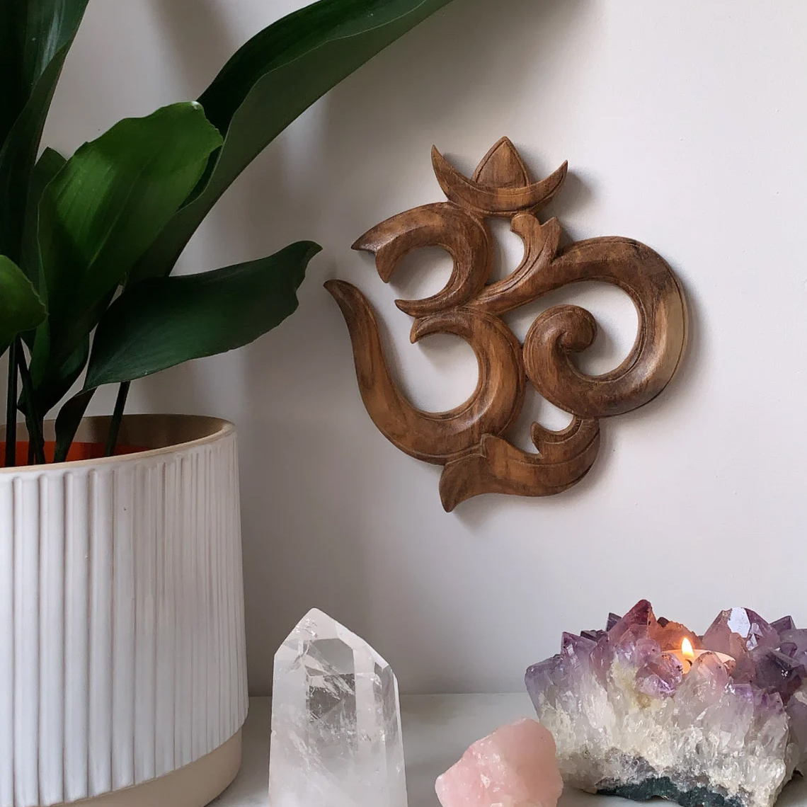 Om Sign Natural Wood Handmade for yoga space