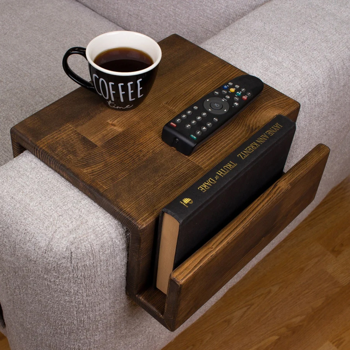 Couch Arm Rest Table with Magazine Stand