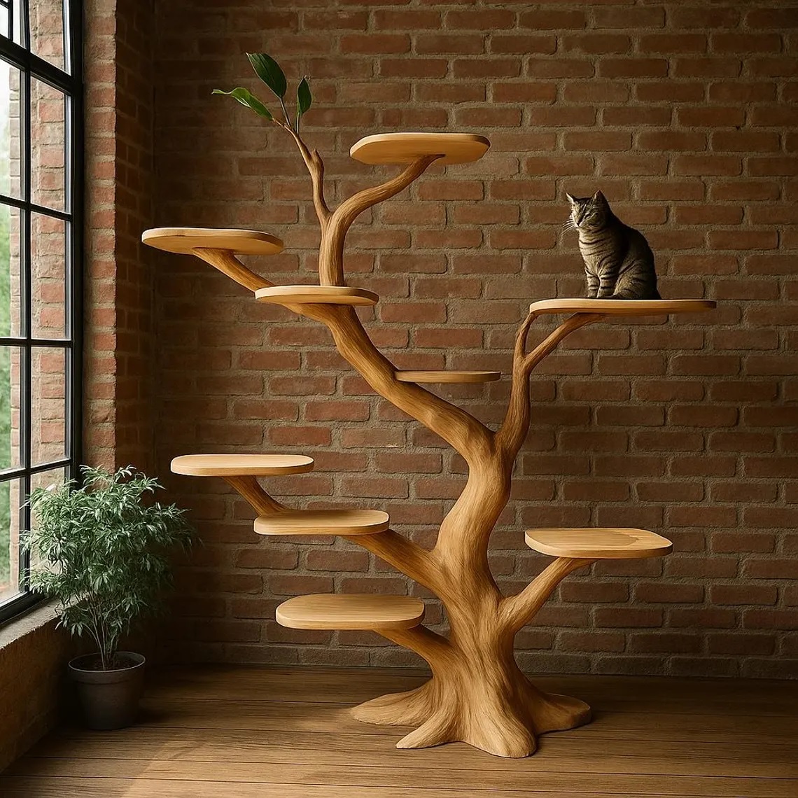 Wooden Tree Shaped Cat Tree